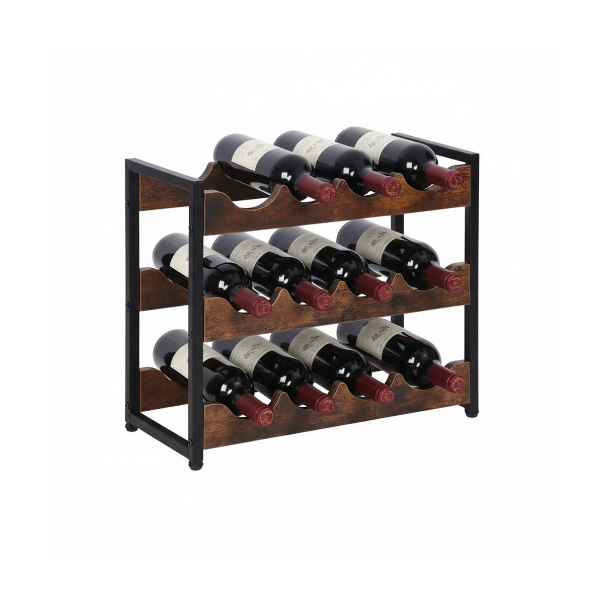 REGÁL vína - hnědá, kov/kompozitní dřevo (44.5/38/20cm) - Relaxdays