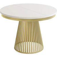 ESSTISCH Naro rund ausziehbar mit Goldem Lamellen-Metallgestell, Beige-Grau Kaschmir 120-200/120/76 cm - Kaschmir/Beige, Holzwerkstoff/Metall (100/200/76cm) - WFL GROUP