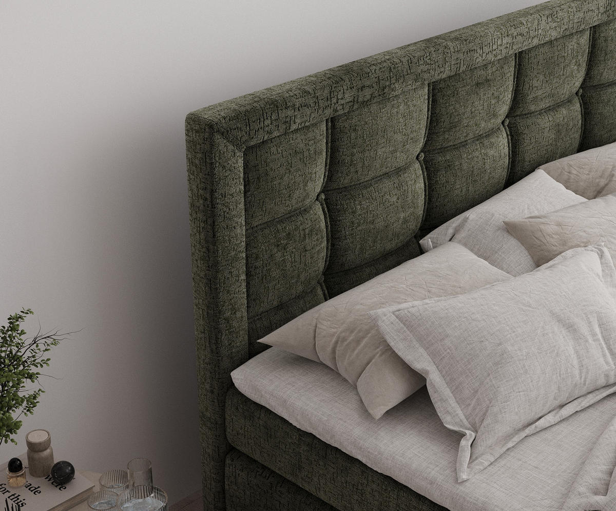 BOXSPRINGBETT Ambrosia Olivenfarbe 140/200 cm - Schwarz/Olivgrün, Holz/Holzwerkstoff (140/200cm) - Maison de Reve