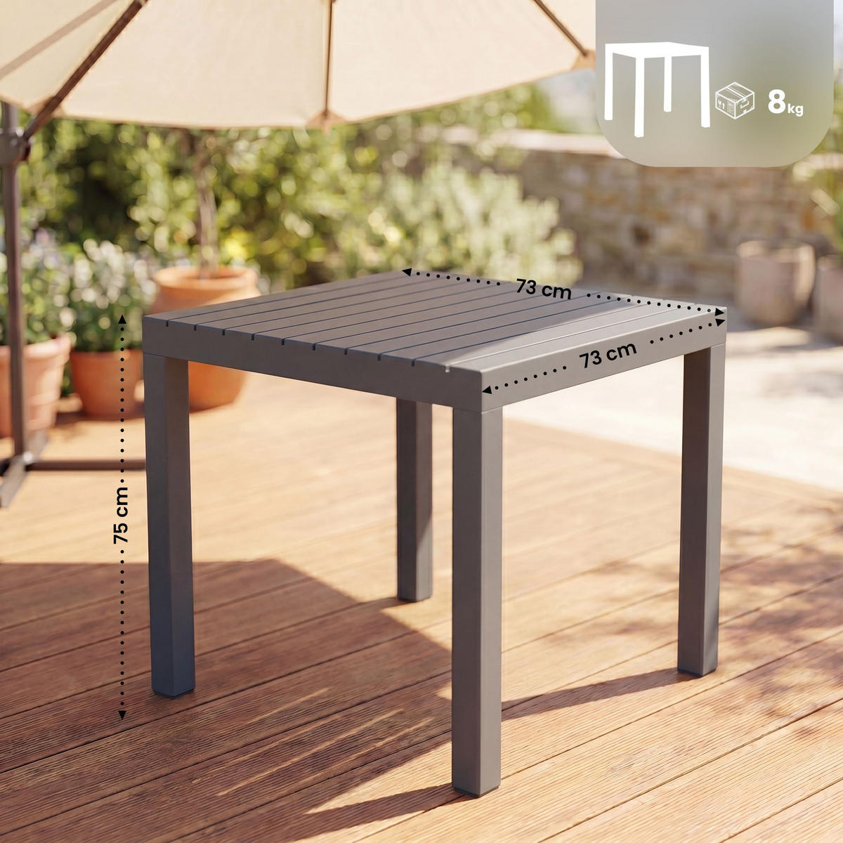 GARTENTISCH eckig 73/73/75 cm Kunststoff Anthrazit - Anthrazit, Kunststoff (73/73/75cm) - CLP