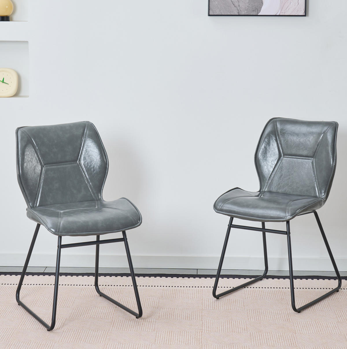 ESSZIMMERSTÜHLE 2er-Set Kunstleder mit Metallgestell Grau - Grau, Metall (47.5/81.5/60cm) - Meubliv