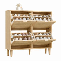 SCHUHSCHRANK mit 4 Klappen 100 x 25 x 90 cm Light Oak Rattanoptik - Braun, Holz (25/90/100cm) - Beauniv