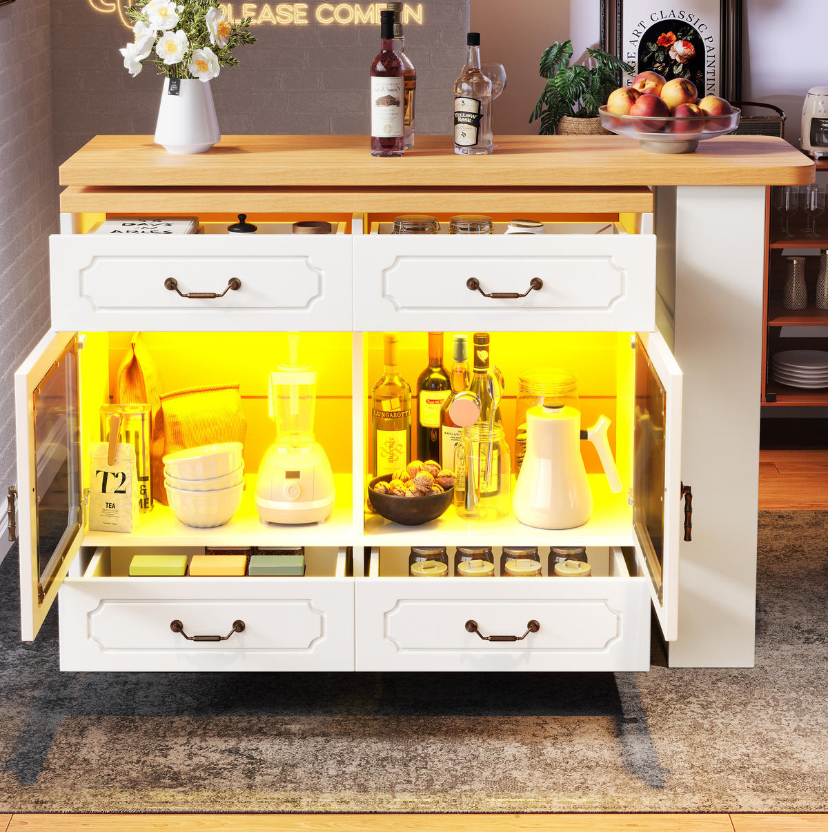 BARTISCH 135-203/39/92,8 cm mit LED und Stauraum, drehbar - Naturfarben, Holzwerkstoff (39/203/92cm) - BEAOK