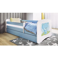 KINDERBETT Blauer Teddybär 80x160 cm mit Schublade, Rausfallschutz & Lattenrost, Blau - Blau, Holzwerkstoff (80/160cm) - RAUMHIRSCH FURNITURE