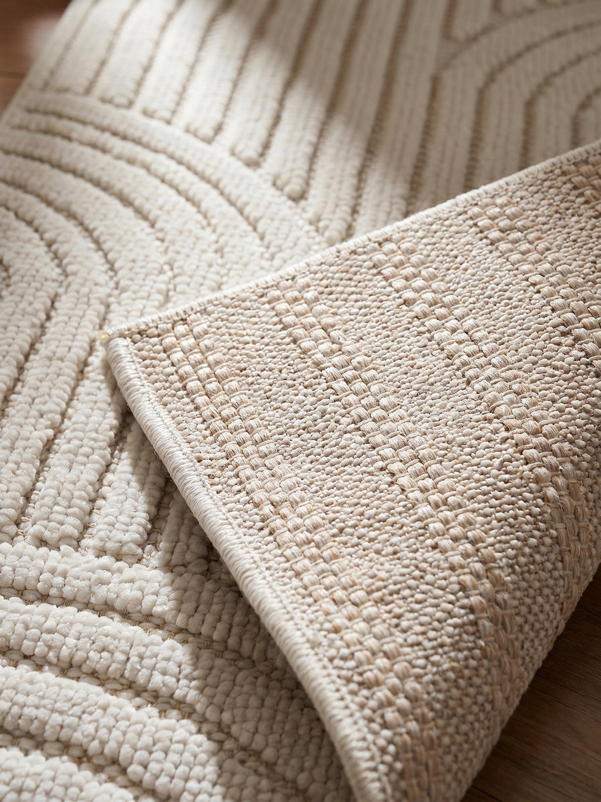 TEPPICH Flachgewebe LANGAU in Creme, mit geometrischen Bögen, 240 x 340 cm - Beige, Textil (340/240cm) - KADIMA DESIGN