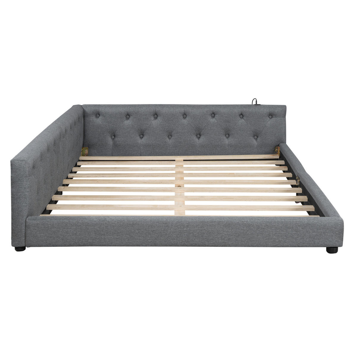 POLSTERBETT 140/200 cm grau mit Lattenrost und USB-Anschlüssen - Grau, Textil (140/200cm) - OKWISH