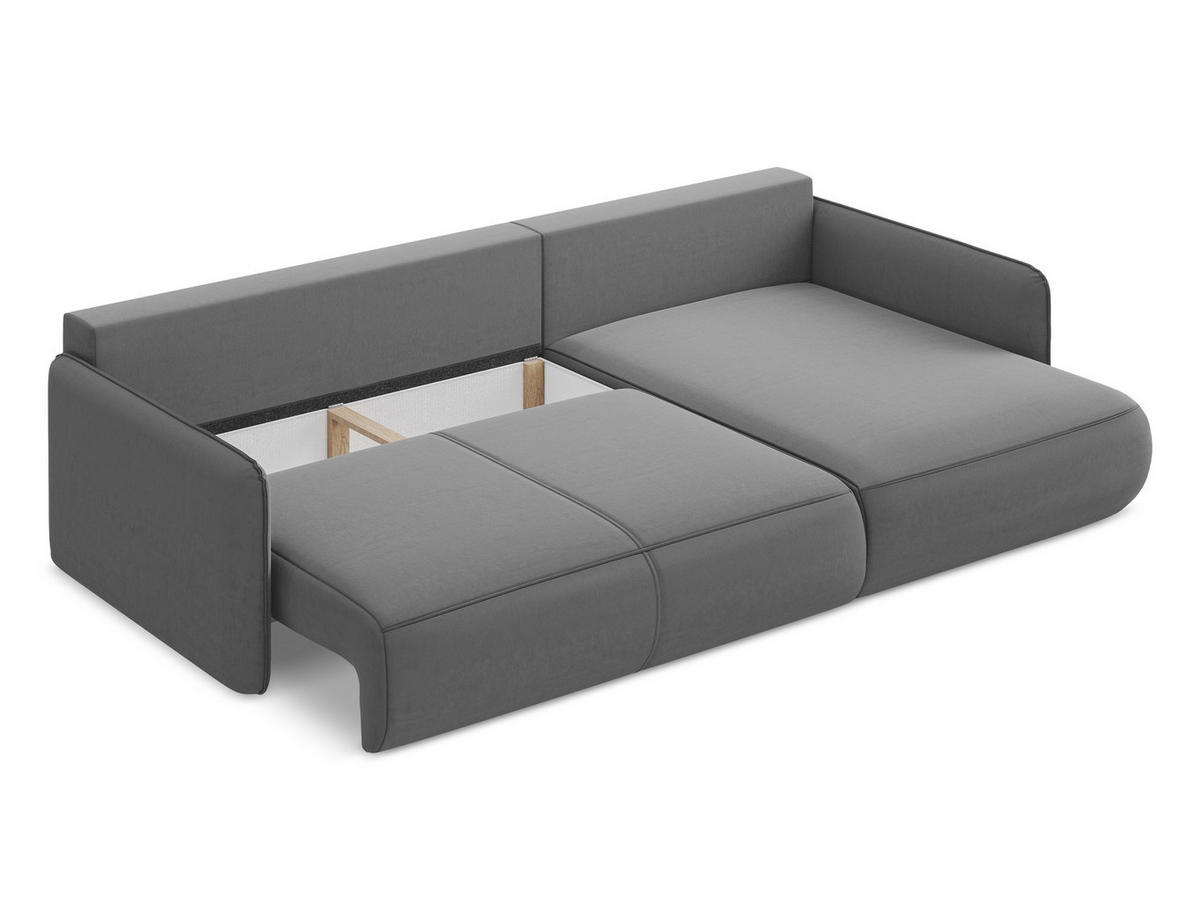 ECKSOFA mit Schlaffunktion Samt Stoff Grau - Schwarz/Grau, Kunststoff/Textil (240/148cm) - Makamii