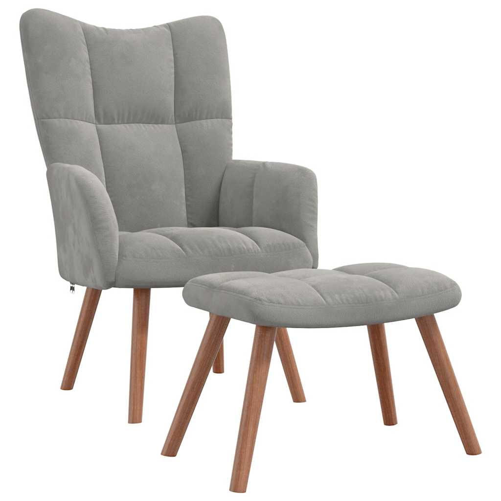 SESSEL mit Hocker, Holzbeine 61,5/69/95,5 cm aus Samt Hellgrau - Hellgrau/Braun, Holz/Textil (61.5/95.5/69cm) - vidaXL
