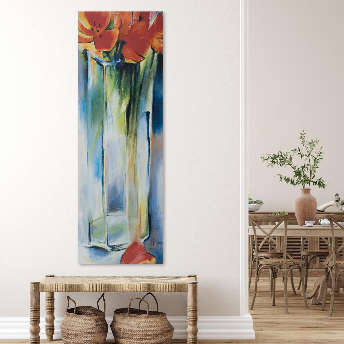 WANDBILD blumen in einer transparenten vase - Blau, Textil (30/90cm) - Feeby
