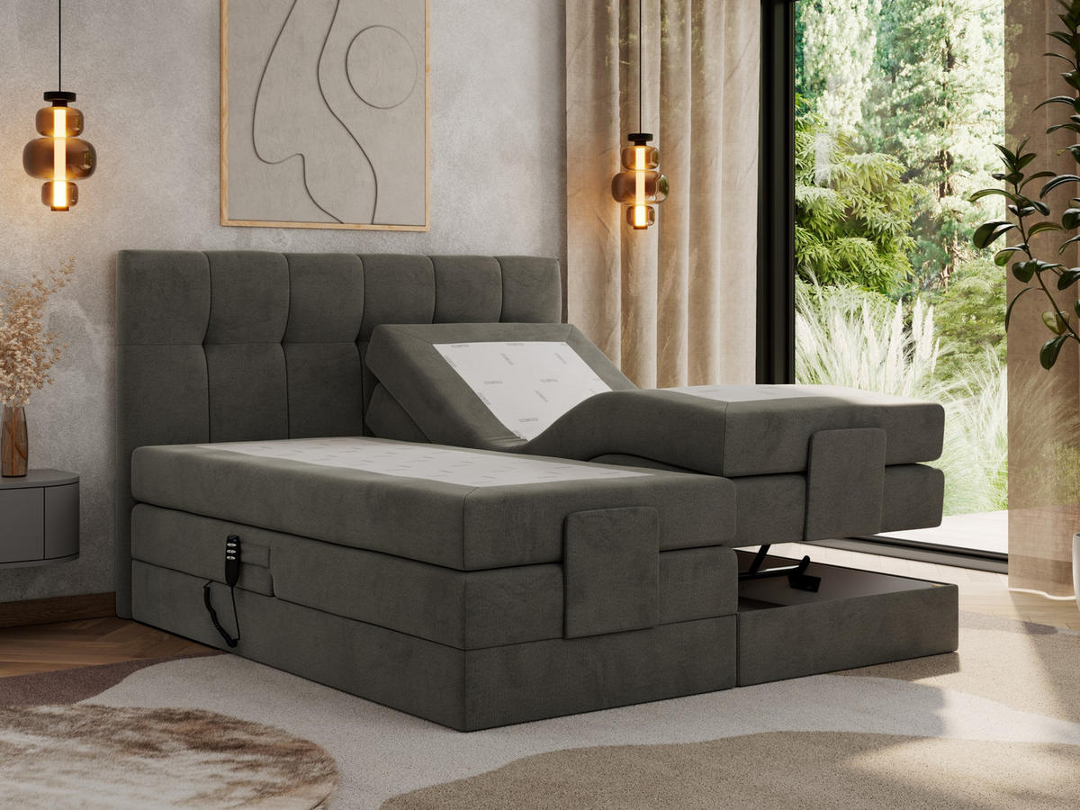 BOXBETT VITTORIA 140/200 - Dunkelgrau Velvet - H3 - Dunkelgrau, Holz/Textil (140/200cm) - MKS