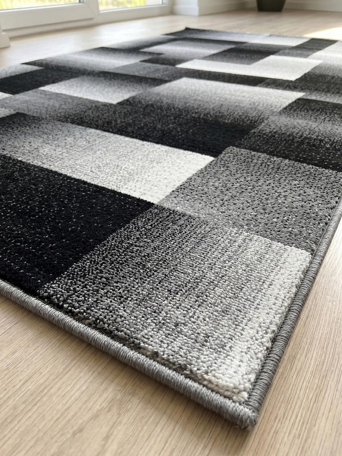 TEPPICH Kurzflor ASPEN in Schwarz, abstrakt kariert, 80 x 150 cm - Schwarz, Textil (80/150cm) - KADIMA DESIGN