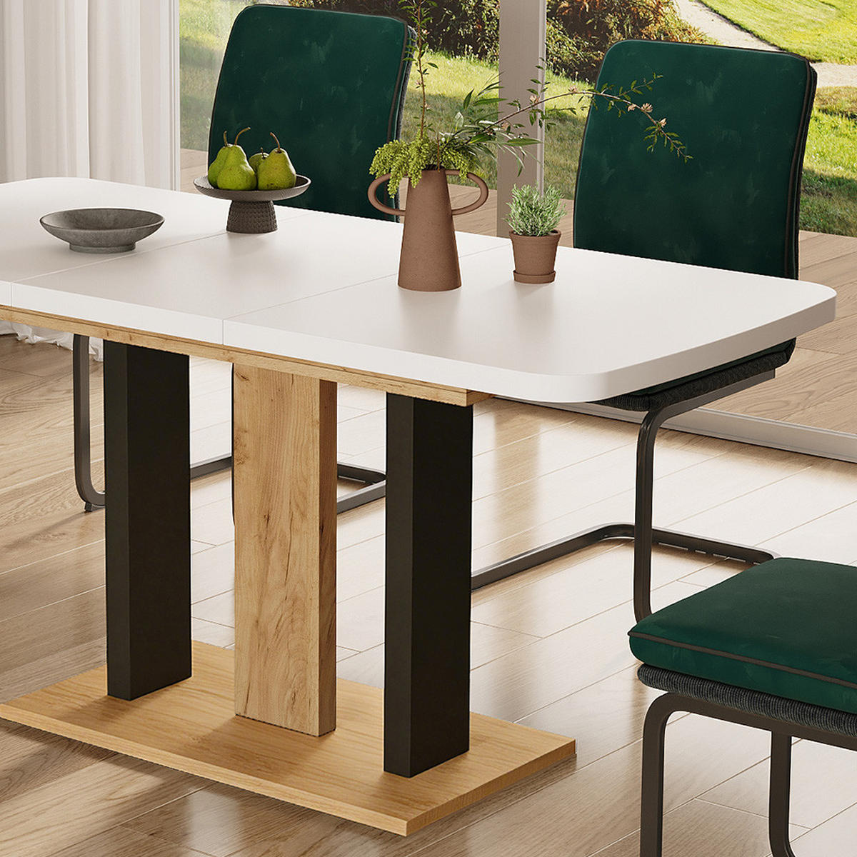 ESSTISCH Fenaro Weiß/Goldkraft Eiche 120 x 80 cm 2 Teile - Honigeiche/Weiß, Holzwerkstoff (80/120/77.3cm) - Vicco