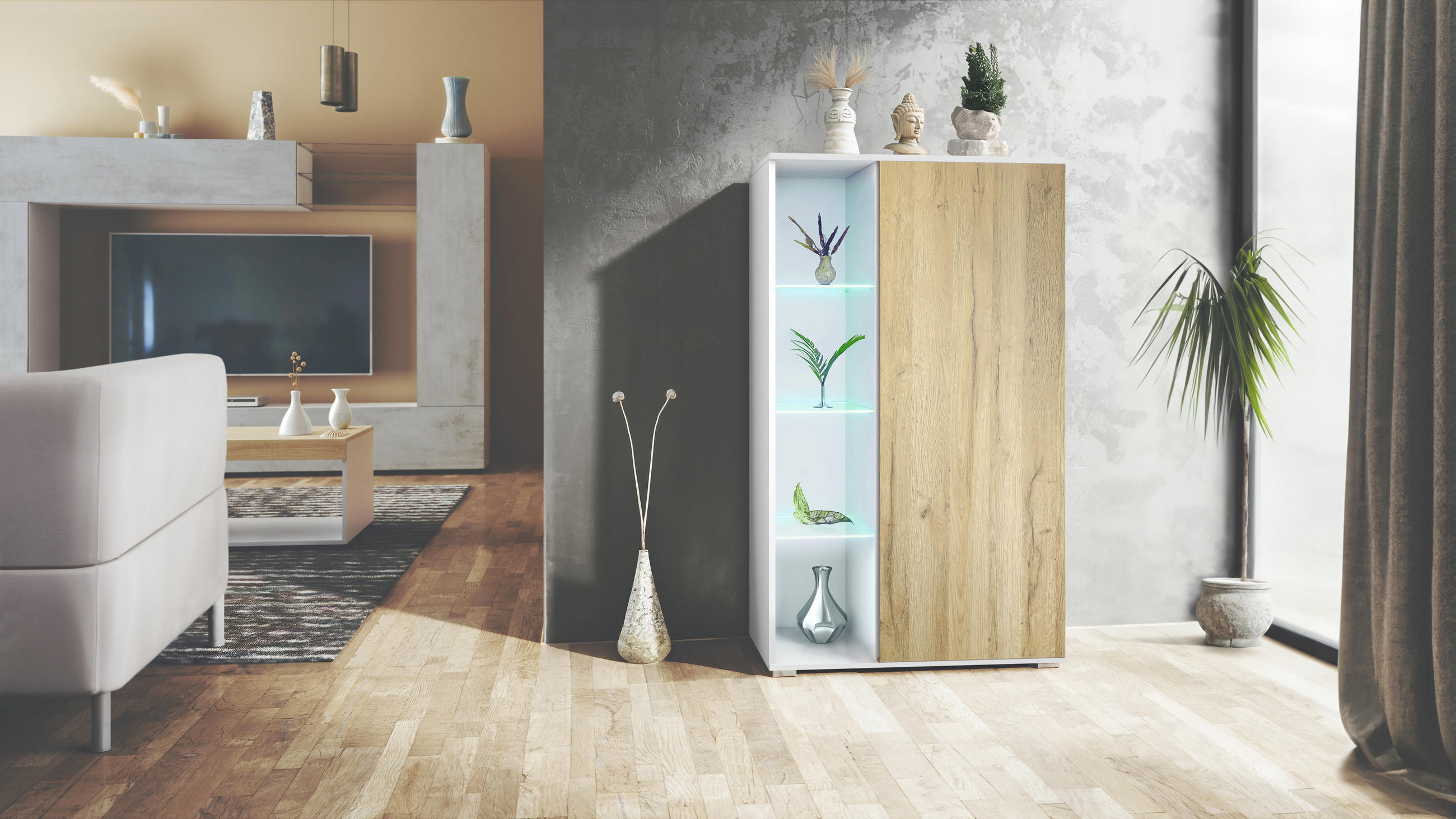 VITRINE Davos Eiche Natur - Eichefarben, Holzwerkstoff (71.5/134/35cm) - Vladon