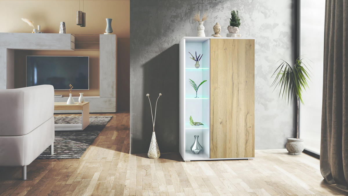 VITRINE Davos Eiche Natur - Eichefarben, Holzwerkstoff (71.5/134/35cm) - Vladon