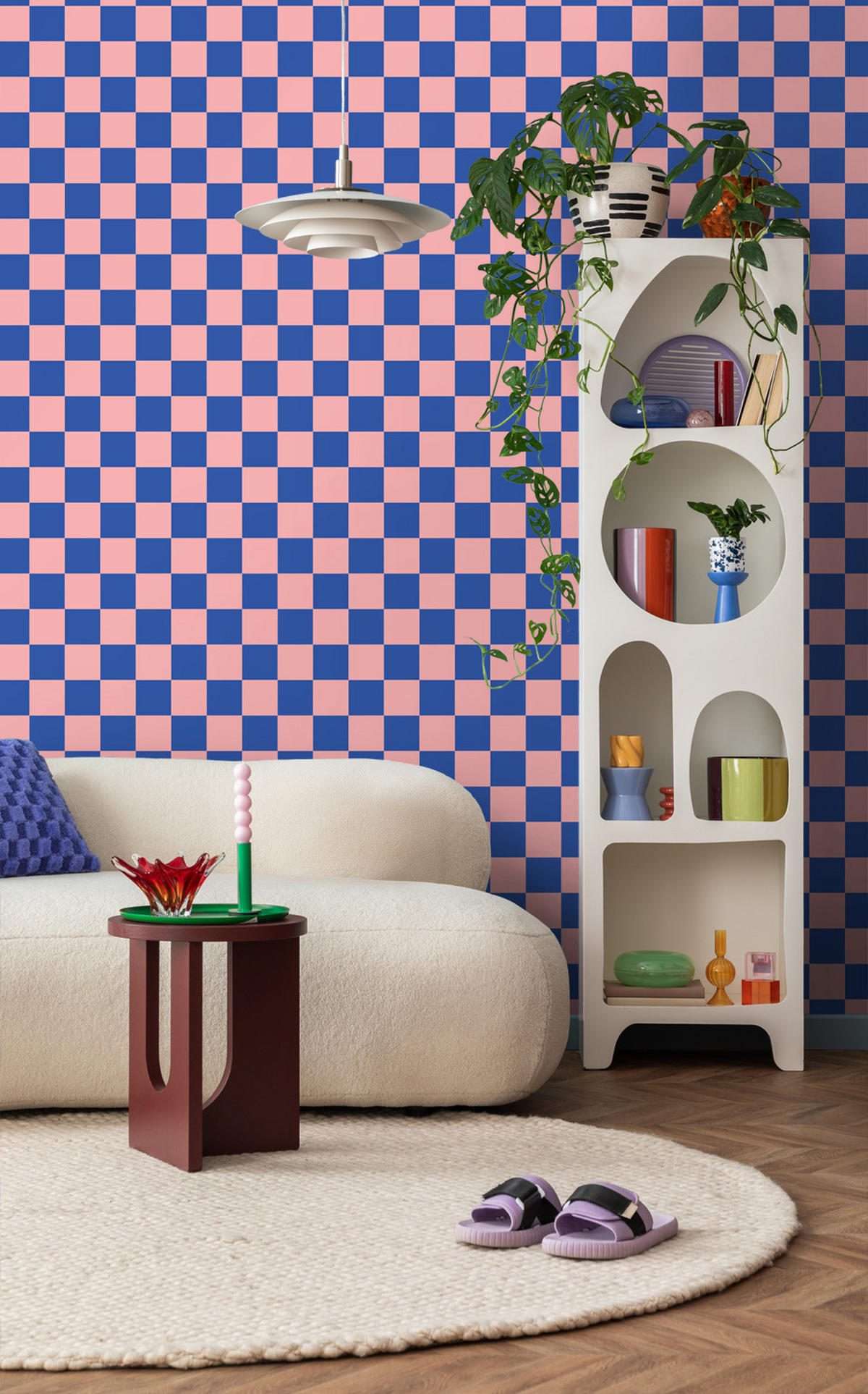 TAPETE Karomuster 53 cm x 10.05 m - Pink, Papier (53/1000cm) - ESTAhome