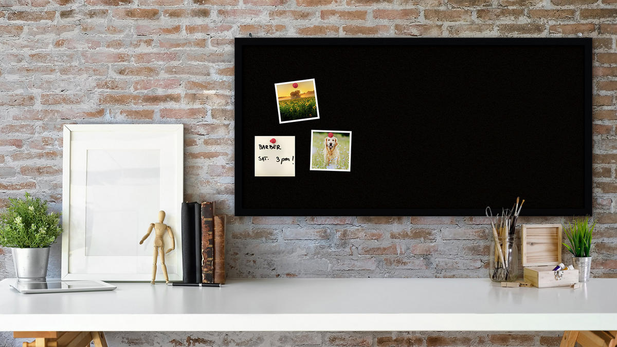 PINNWAND, Korktafel in Schwarz, 80x40 cm, Holzrahmen - Schwarz lackiert - Schwarz, Holz (80/40/1.5cm) - ALLboards