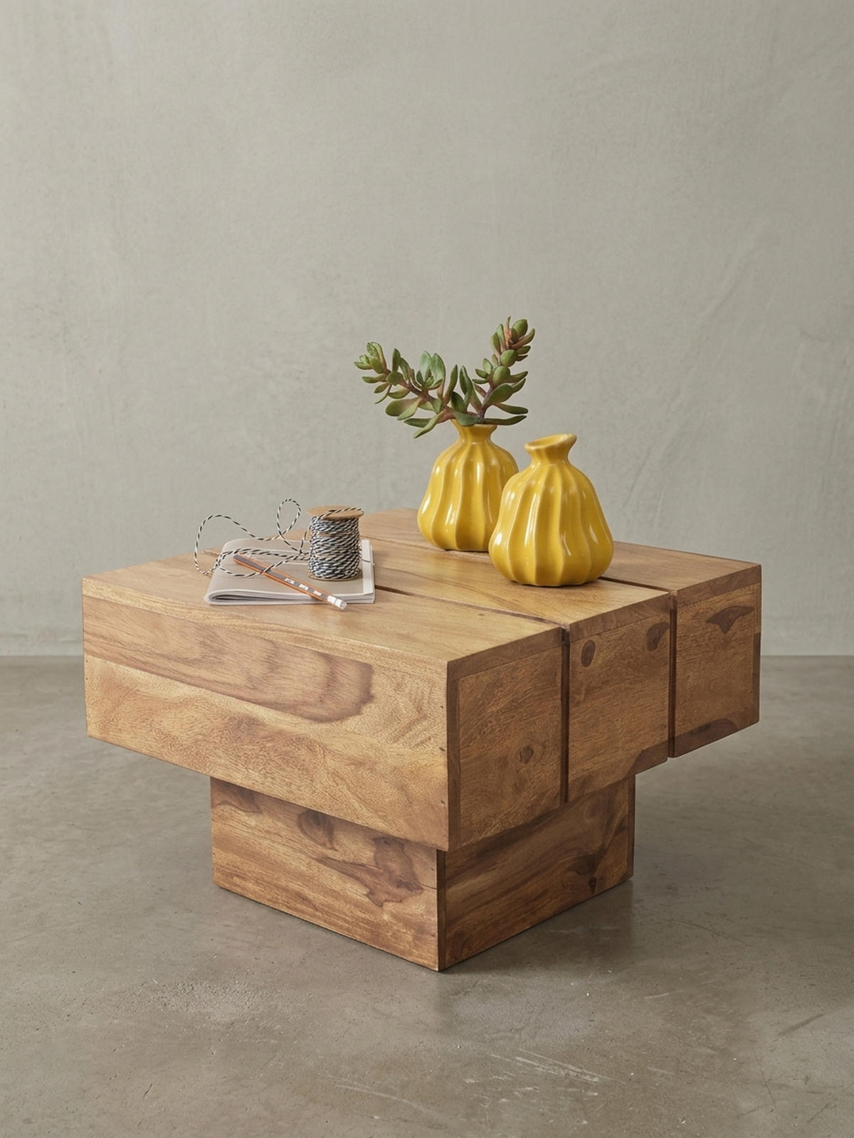 BEISTELLTISCH aus Massivholz, handgefertigt, Unikat, Beige 44x44x30 cm - Beige, Holz (44/44/30cm) - KADIMA DESIGN