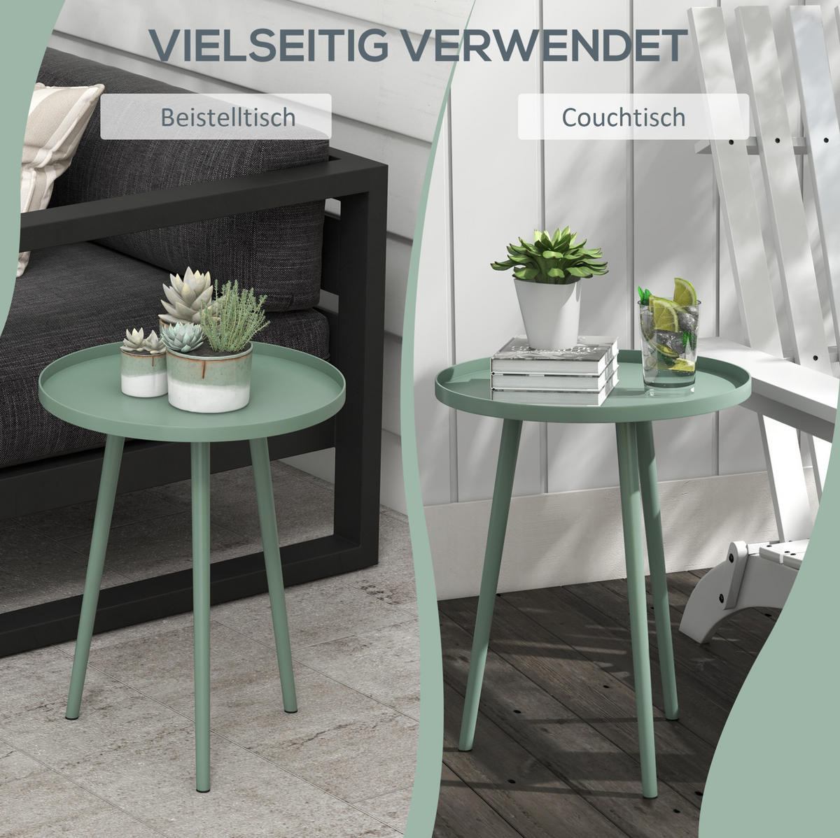GARTEN-BEISTELLTISCH aus Stahl 40x50x50 cm Grün mit erhöhtem Rand und wetterfester Bauweise - Grün, Metall (40/40/50cm) - Modfu