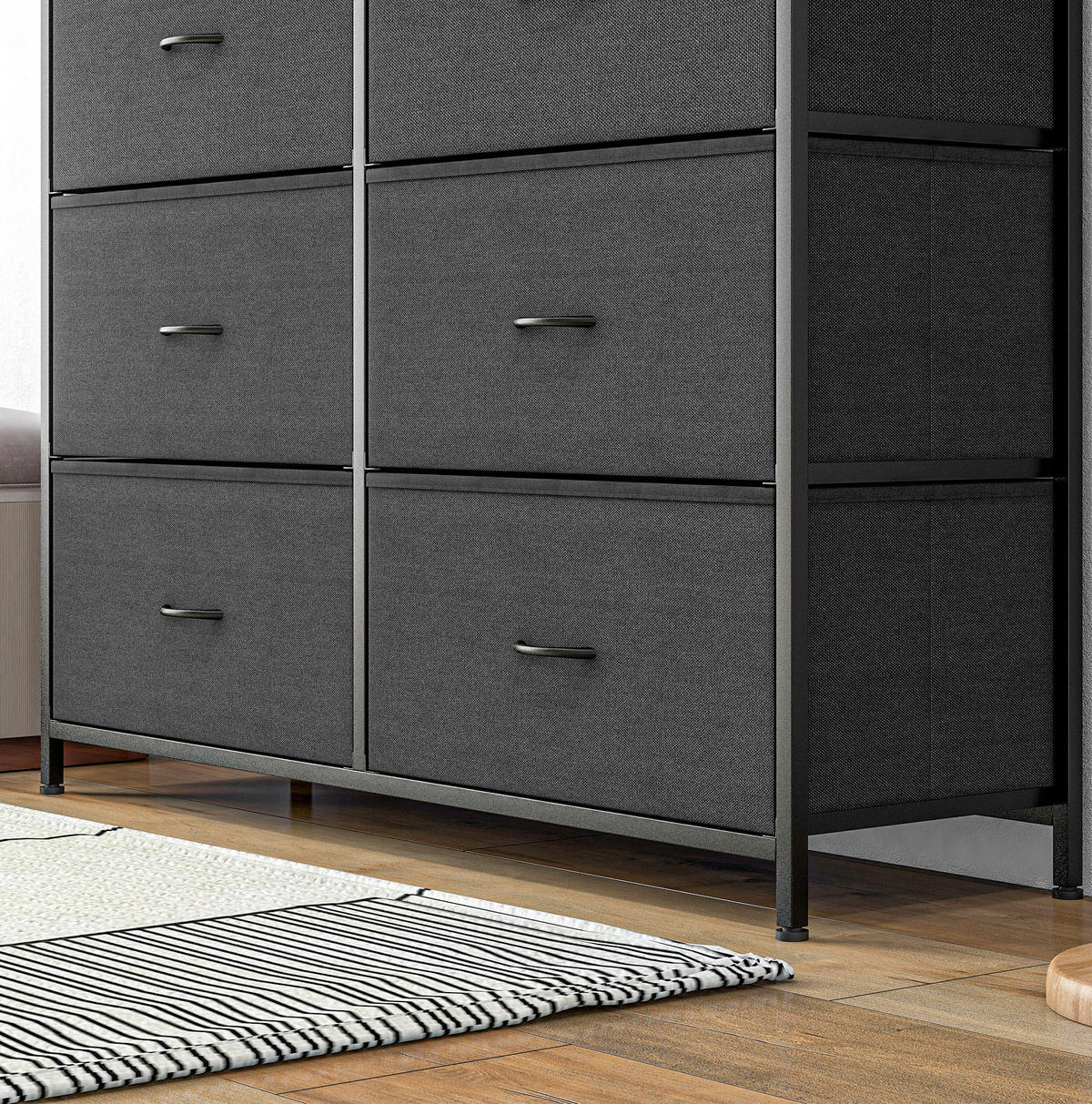 KOMMODE 100/30/100 cm aus Stahl mit 10 Stoffschubladen Schwarz - Schwarz, Metall (100/100/30cm) - Modenvie