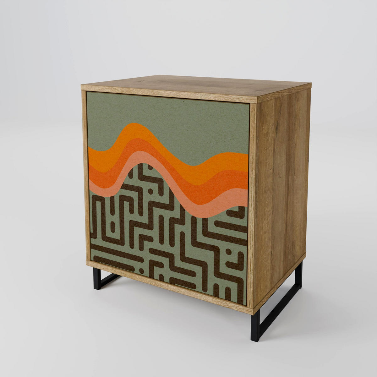 SIDEBOARD SIMPLE SOLUTIONS, Eichefarben, 57,5x42x70,5 cm, Schwarze Metall-Sternfüße - Eichefarben/Multicolor, Holzwerkstoff/Metall (57.5/70.5/42cm) - SpaceRebels