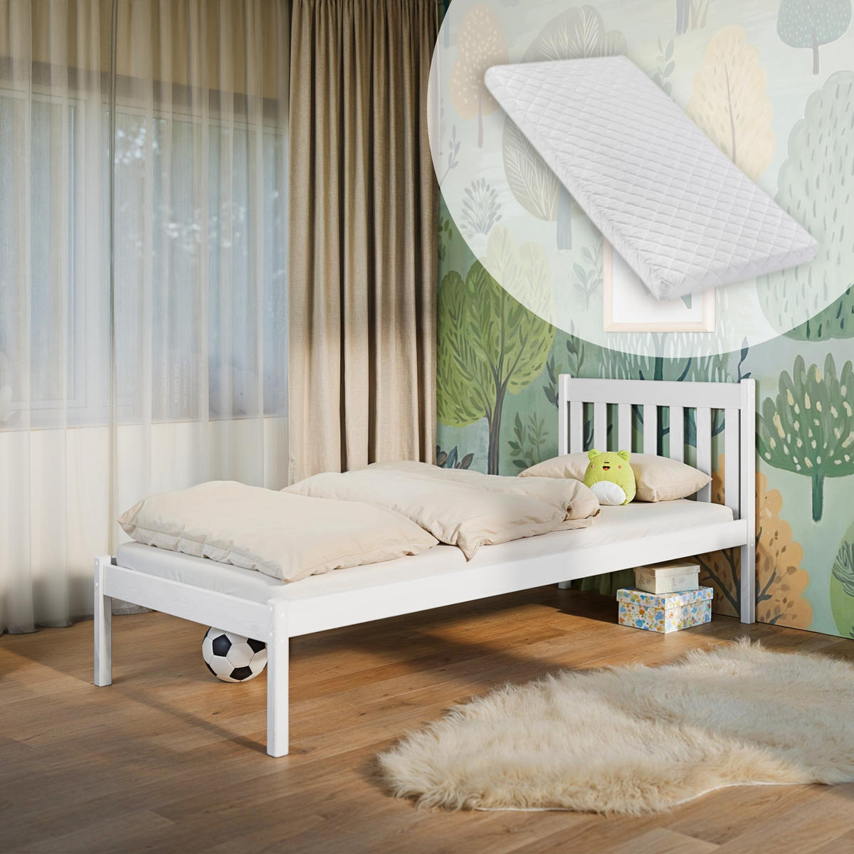 KINDERBETT 90x200 cm mit Matratze in weiß - Weiß, Holz (90/200cm) - Kids Collective