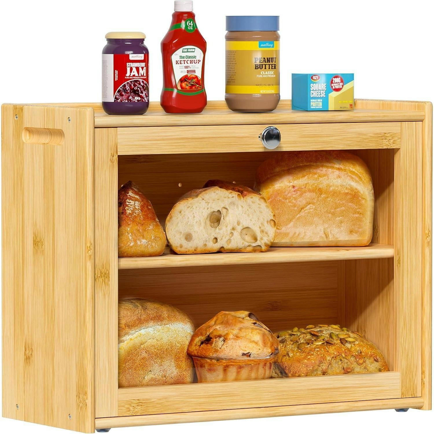 BROTKASTEN Bambus mit 2 Regalen 40 cm - Hellbraun, Naturmaterialien (17.5/31/40cm)