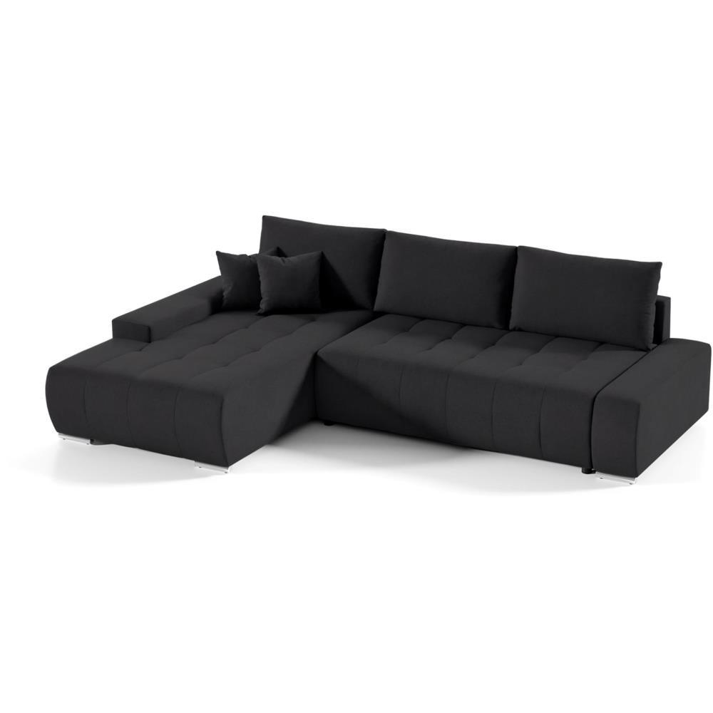 ECKSOFA Draco L schwarz links - Chromfarben/Schwarz, Textil/Metall (267/186cm) - Beautysofa