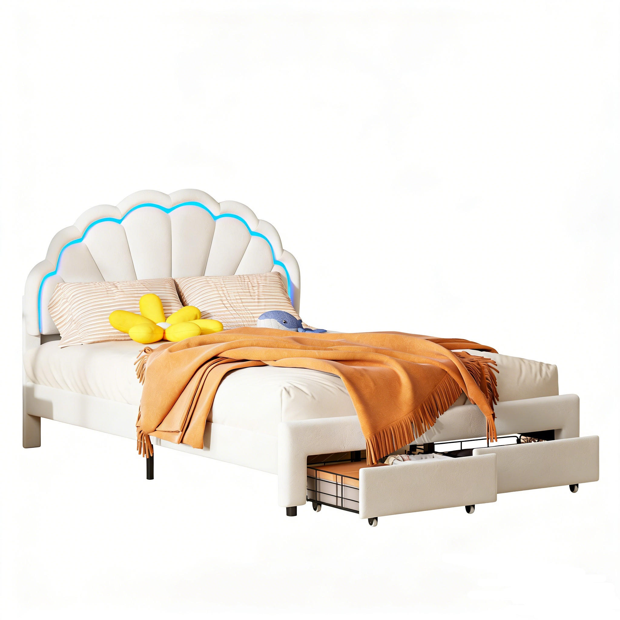 KINDERBETT 90/200 cm mit Schublade & verstellbarem Kopfteil, Samt - Weiß, Holz/Metall (90/200cm) - PARAFTA HOME