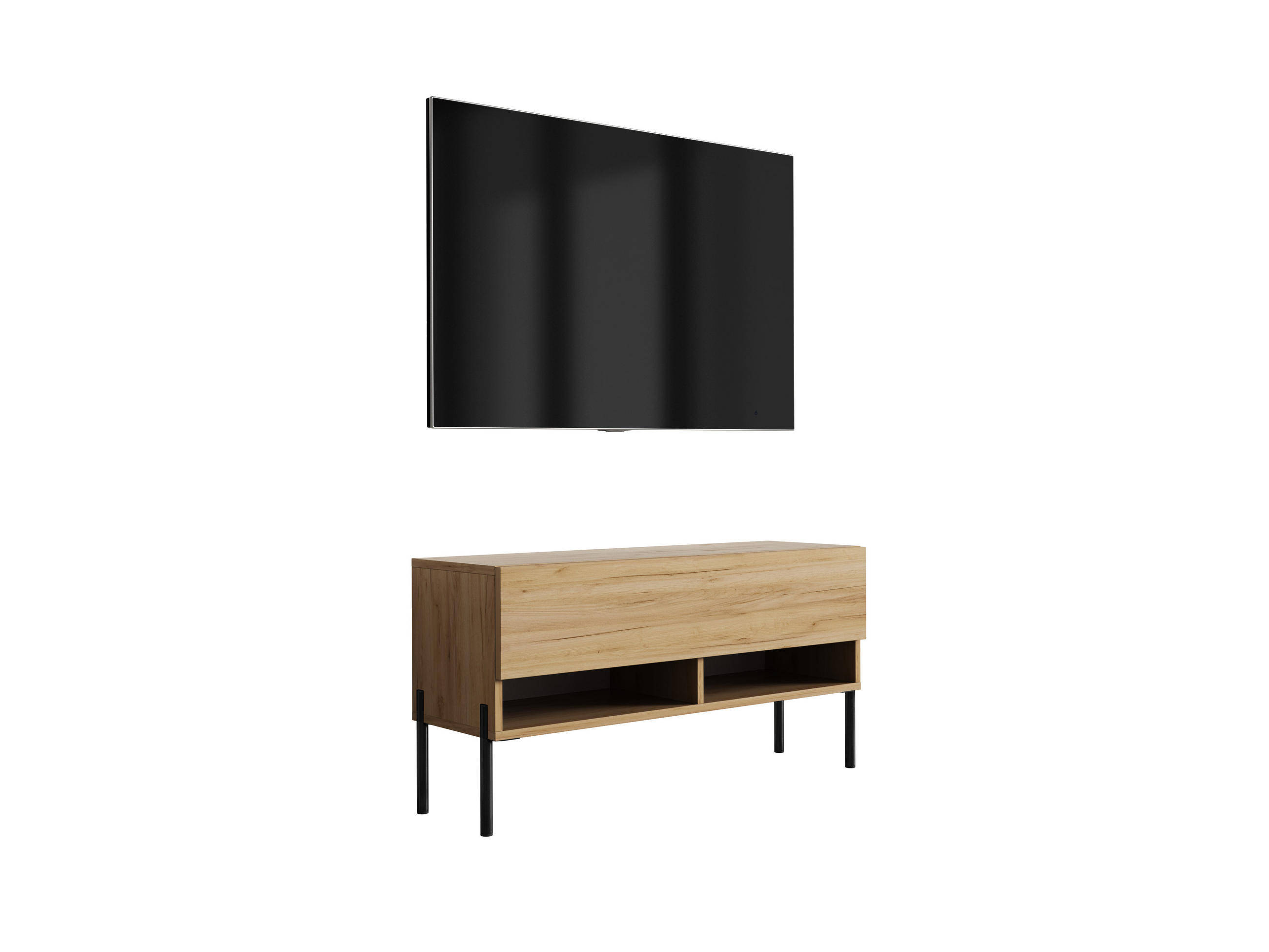 TV-LOWBOARD 100 cm Eiche Craft, gerade schwarze Beine, 100 × 32 × 52 cm - Braun, Holzwerkstoff (100/52/32cm) - 3XE LIVING