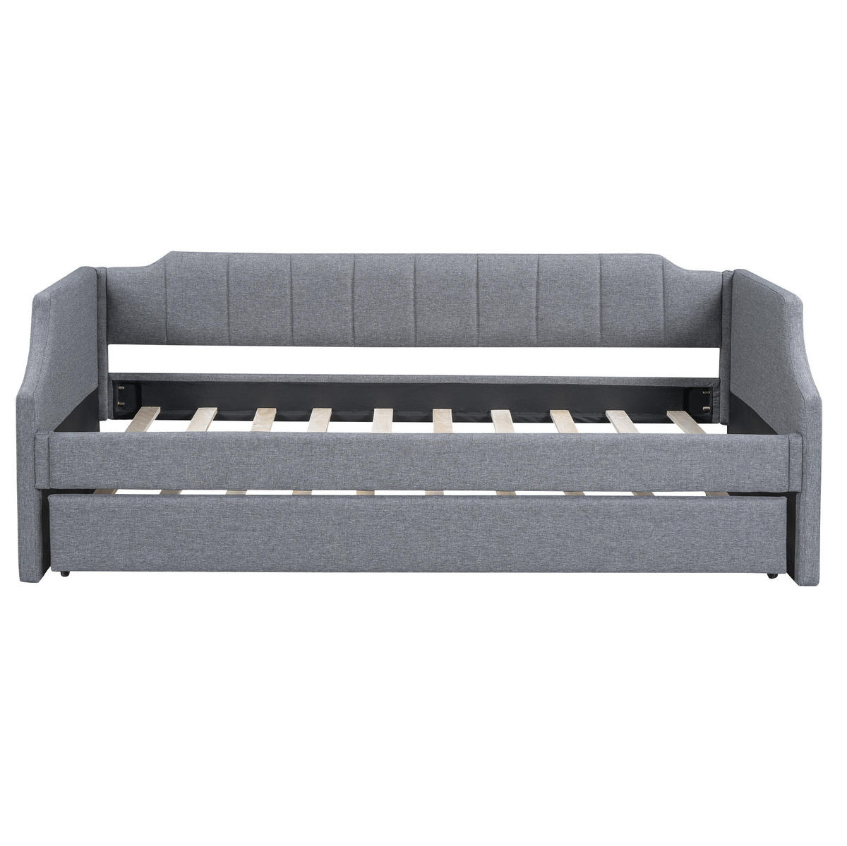 POLSTERBETT 90/200 cm mit Rollbett und gepolstertem Kopfteil, Grau - Grau, Textil (90/200cm) - BEAOK