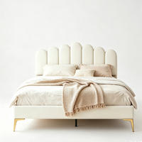 POLSTERBETT 140x200, Samt, höhenverstellbares Kopfteil, Metall-Lattenrost, beige - Beige, Holz/Metall (140/200cm) - GENKI LIVING
