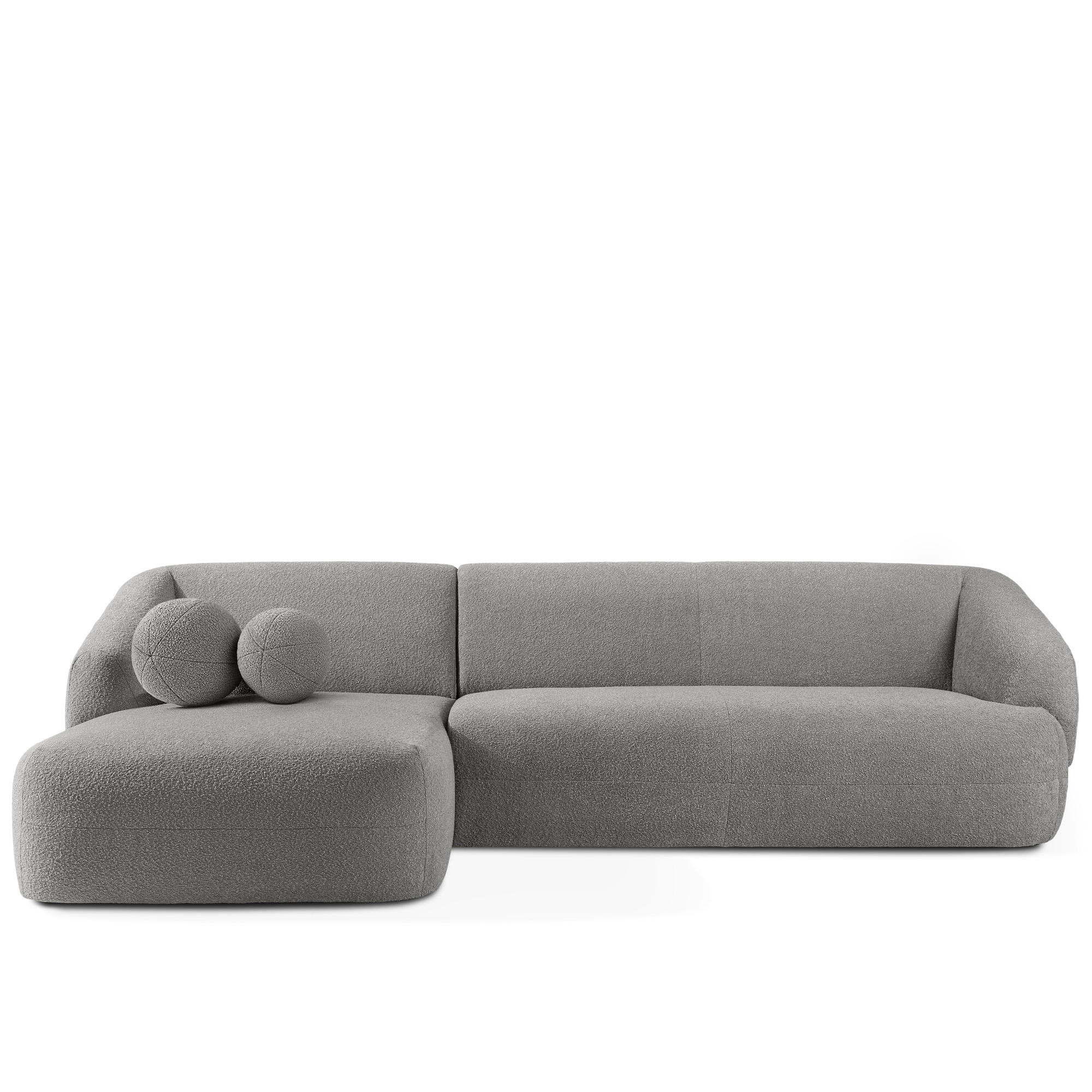 ECKSOFA LINKS VIRA, Grau, Bouclé - Schwarz/Grau, Holz/Holzwerkstoff (300/160cm) - KONSIMO®