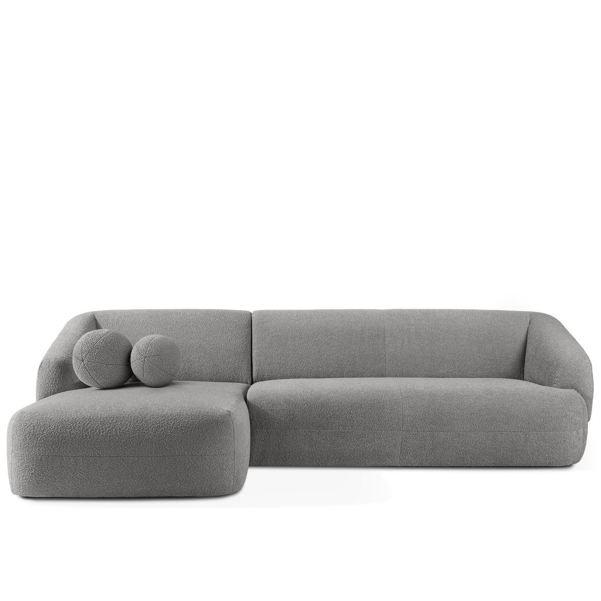 ECKSOFA LINKS VIRA, Grau, Bouclé - Schwarz/Grau, Holz/Holzwerkstoff (300/160cm) - KONSIMO®