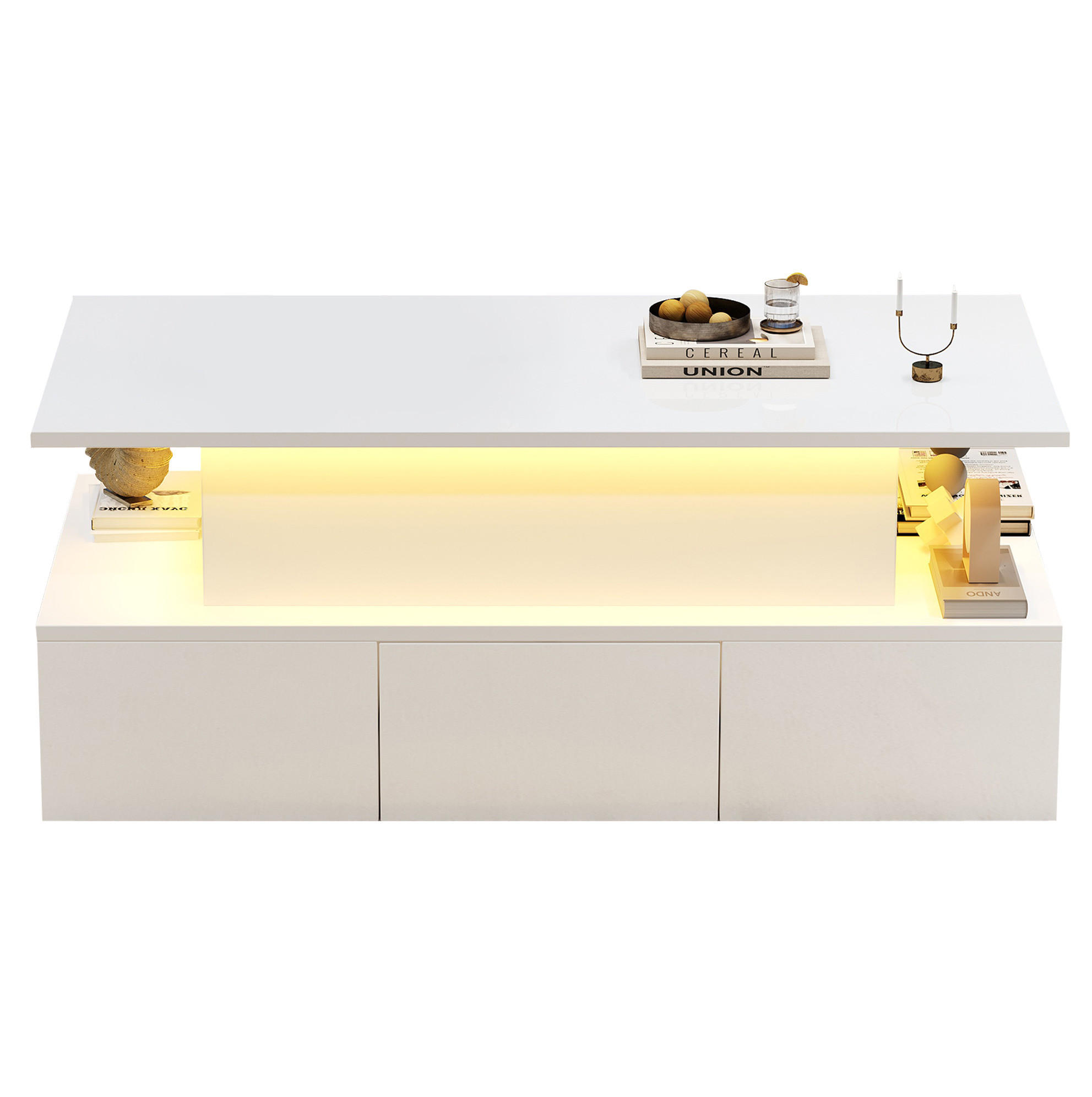 COUCHTISCH mit Liftfunktion 100 x 50 cm MDF Hochglanz Weiß - Weiß, Wellpappe (100/50/40cm) - Meubliv