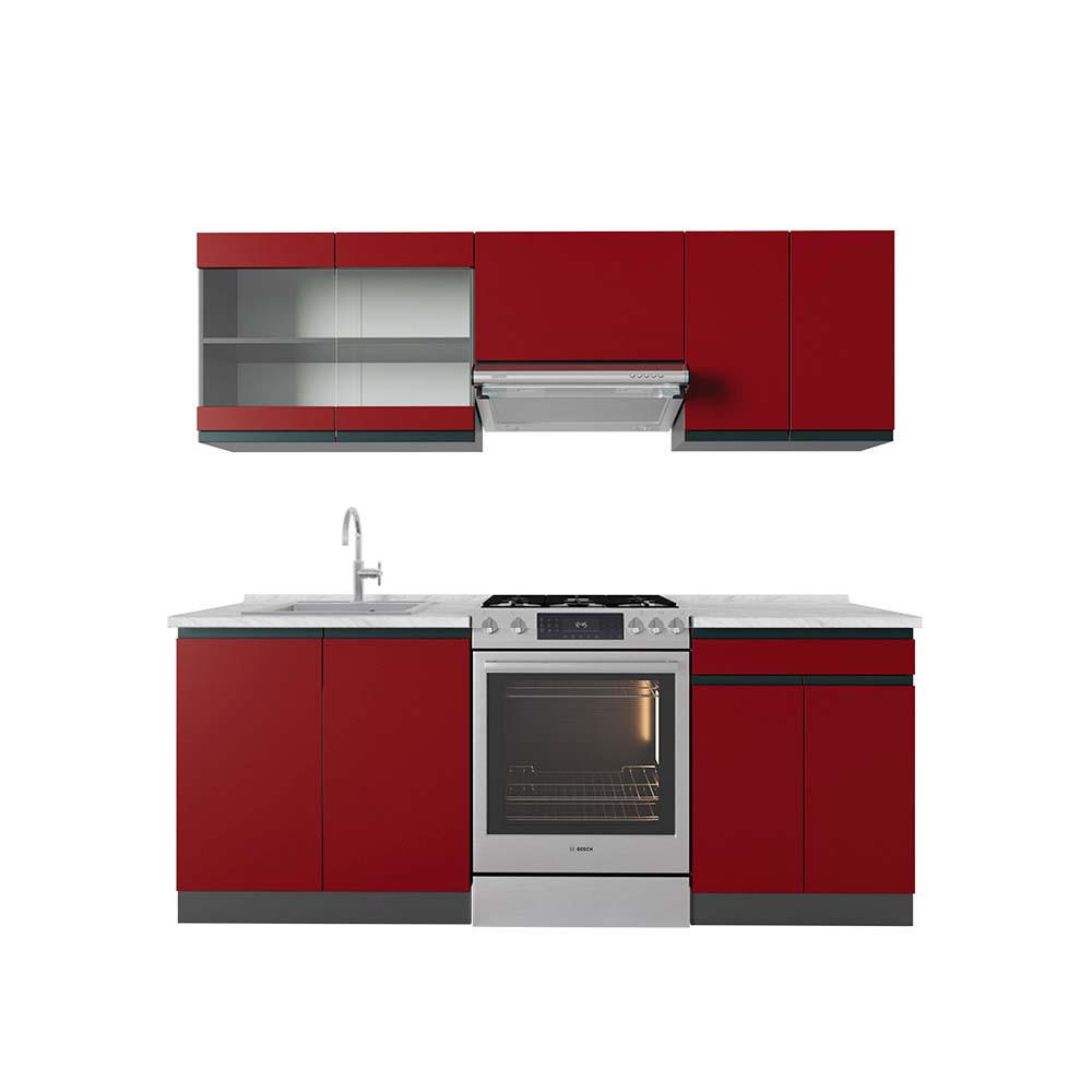 KÜCHENZEILE R-Line Rot/Anthrazit 200 cm, AP Marmor - Anthrazit/Rot, Holzwerkstoff (200/81.6/60cm) - Vicco