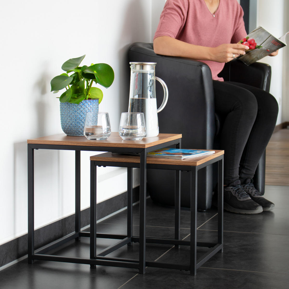 BEISTELLTISCHE 2er-Set, schwarz, Metall, MDF-Holz - Schwarz, Metall (40/40/40cm) - bremermann