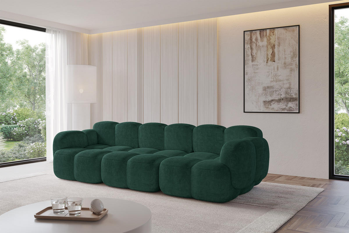 3-SITZER modulares Sofa Miko-S2 300x118x75 cm Grün Velours - Schwarz/Grün, Holzwerkstoff/Kunststoff (300/75/118cm) - ALTDECOR