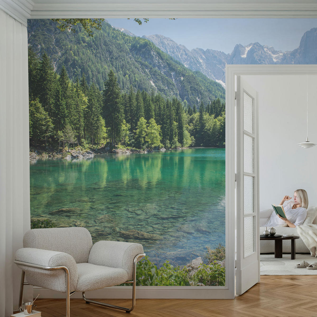 FOTOTAPETE 104x70 cm - Grüner See - Grün, Textil (104/70cm) - Wallfluent