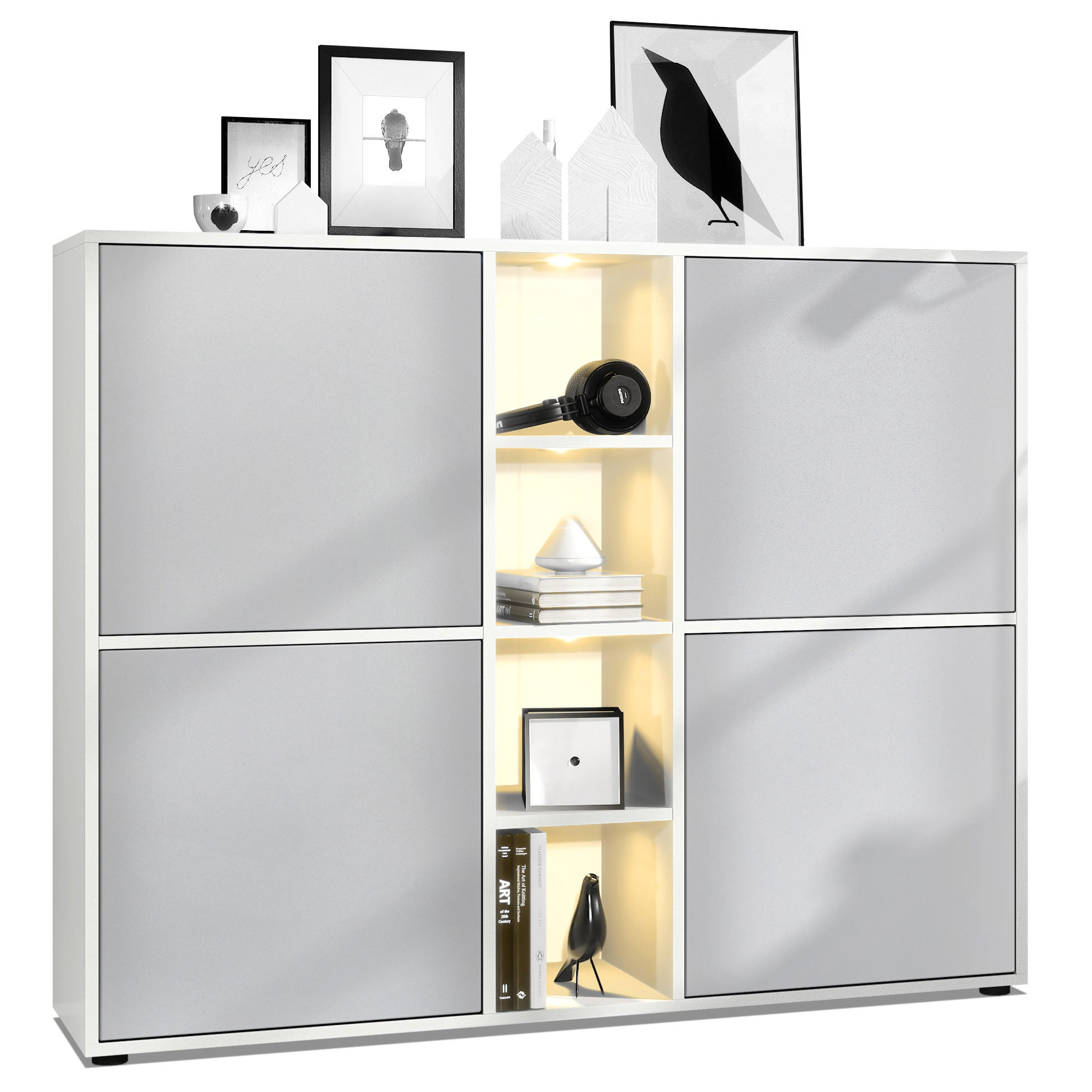 HIGHBOARD Cuba Türen in Hellgrau seidenmatt - Greige, Holzwerkstoff (130.5/105.5/35.5cm) - Vladon