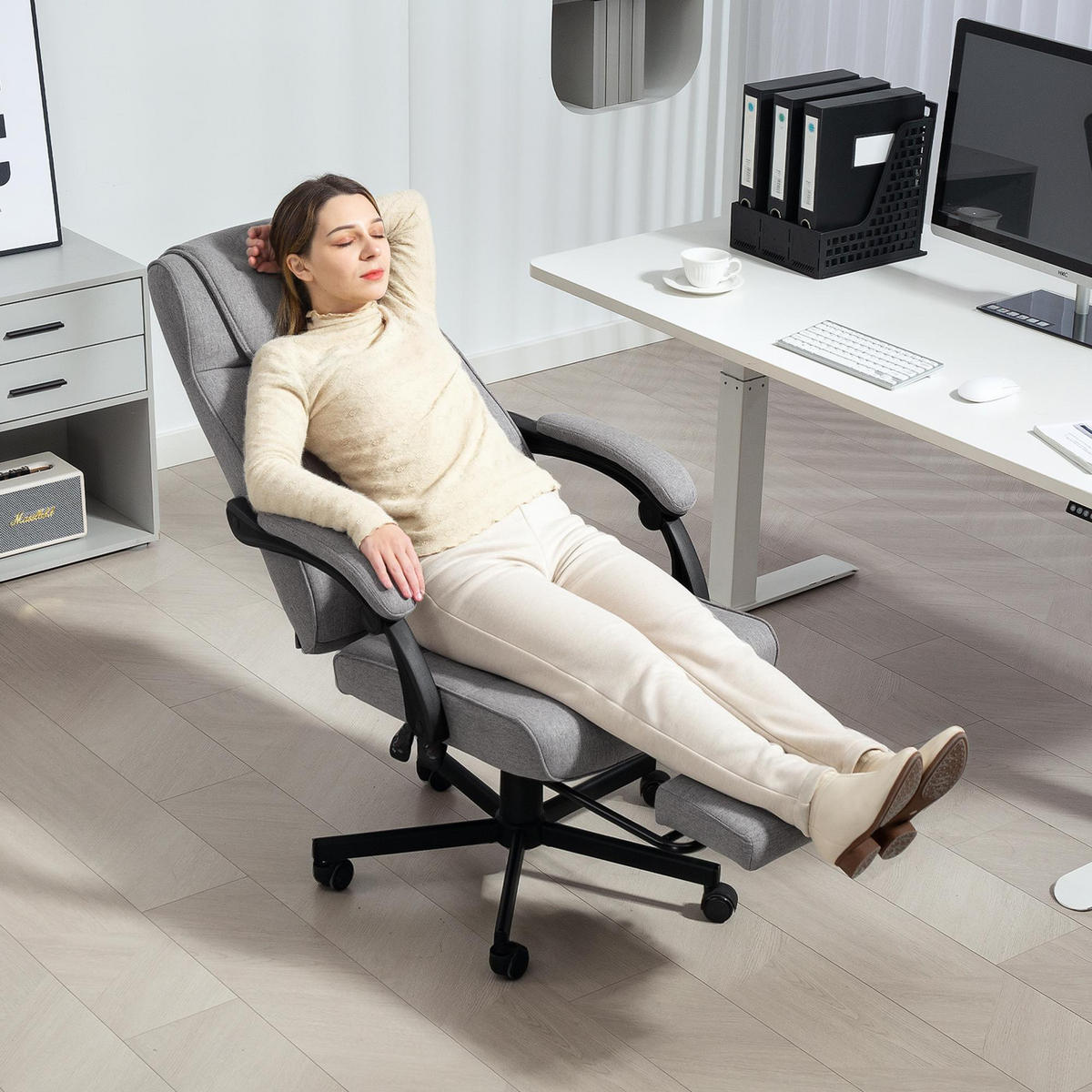 BÜROSTUHL mit Massagefunktion Ergonomischer Chefsessel Grau - Grau, Kunststoff (70/117/65cm) - HOMCOM