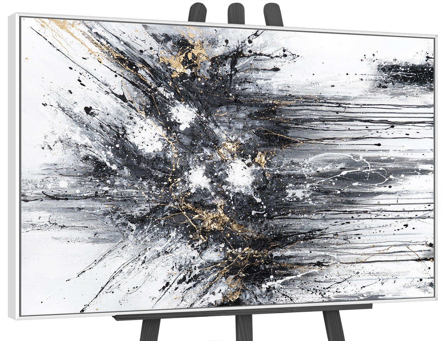 GEMÄLDE Tanz der Spritzer II Schattenfugenrahmen Weiß 140x100 cm - Weiß, Holz (140/100cm) - YS-art gallery
