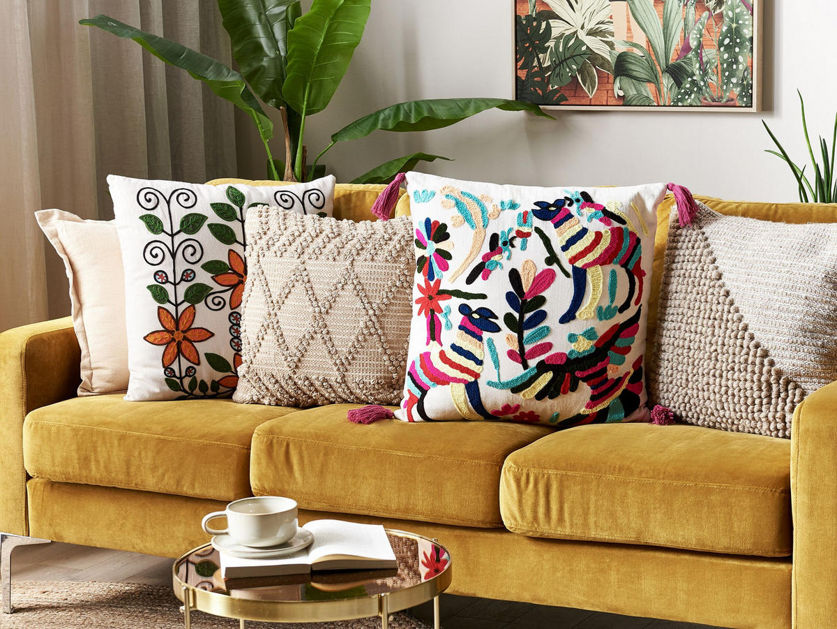 DEKOKISSEN 2er-Set Bunt 50/50 cm Raiganj - Multicolor, Naturmaterialien/Textil (50/50cm) - Beliani