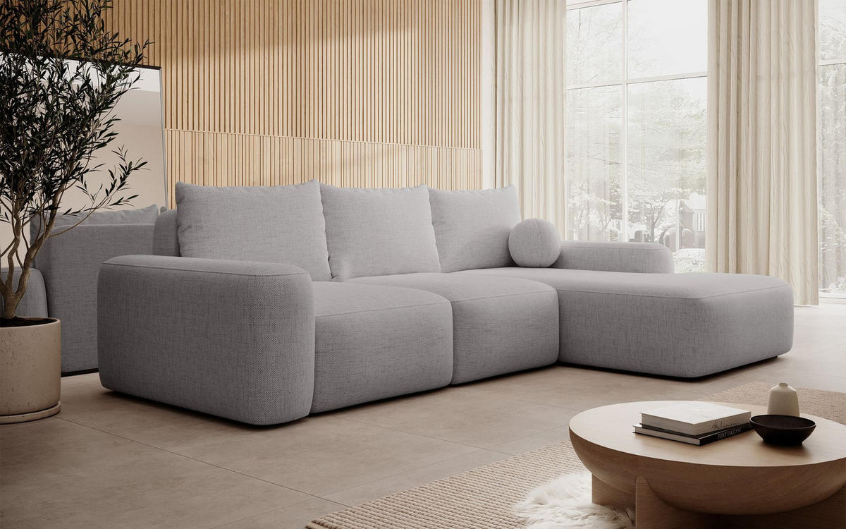 ECKSOFA Carnos mit Ballkissen, Grau Chenille, rechtsseitig - Schwarz/Grau, Kunststoff/Textil (264/162cm) - Selsey