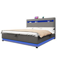 POLSTERBETT 180/200 cm in Grau mit Bettkasten, LED und USB aus Leinen - Grau, Holzwerkstoff/Textil (180/200cm) - STILVORA