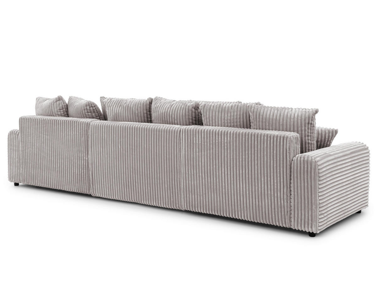 WOHNLANDSCHAFT Calma mit Schlaffunktion und Bettkasten im Bumpy-Design aus weichem Hellgrau Plüschcord - Beige/Hellgrau, Holz/Textil (336/88/140cm) - S-Style