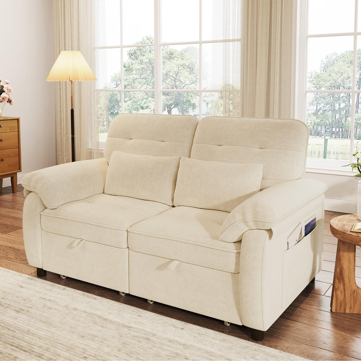 SCHLAFSOFA DE-33203 3-in-1 ausziehbar mit USB und Type-C Beige - Beige, Metall (142/86.5/90cm) - ComfortXL