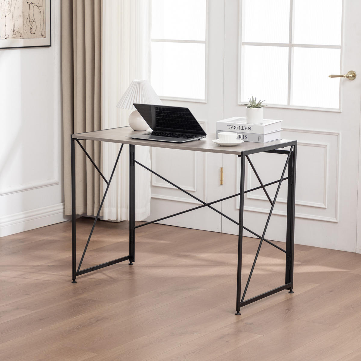 SCHREIBTISCH Klappbarer faltbar platzsparend Homeoffice Computertisch kompakt modern - Naturfarben, Holzwerkstoff/Metall (99/50/75cm) - EVRYAE
