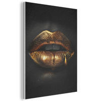 AKUSTIKBILD Frau - Porträt - Lippen - Gold - Schwarz Kunstdruck Schlafzimmer 50x70 cm - Schwarz, Kunststoff (50/70/0.9cm) - MuchoWow