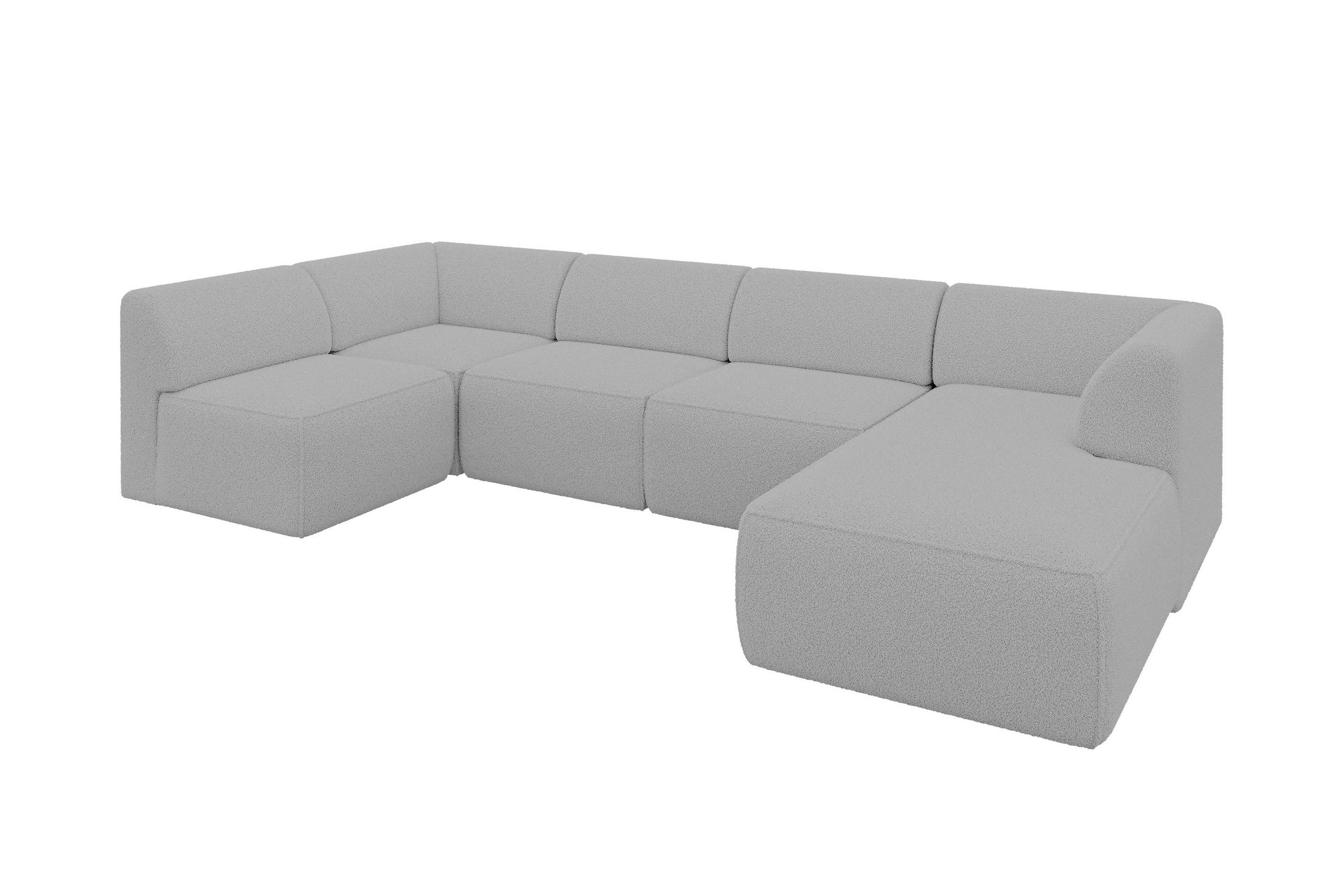 WOHNLANDSCHAFT Ottomane Rechts MOVO-L 345x180x78 cm Hellgrau Bouclé - Anthrazit, Holzwerkstoff/Kunststoff (180/78/345cm) - ALTDECOR