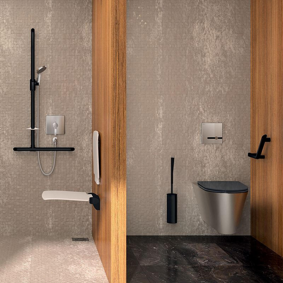 HANDLAUF T-Form Be-Line Ø35 H1130x500 Aluminium matt schwarz - Chromfarben, Metall (17.5/4.5/119.5cm) - Delabie